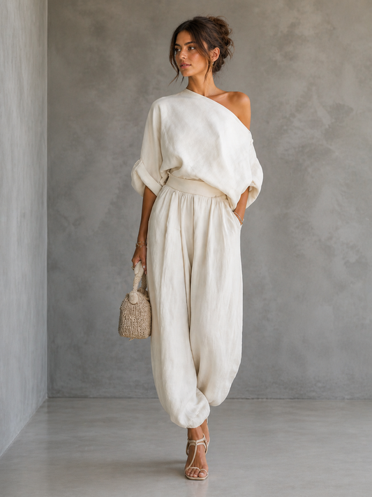 CONJUNTO DE DOS PIEZAS - BLUSA HOLGADA Y PANTALONES ANCHOS